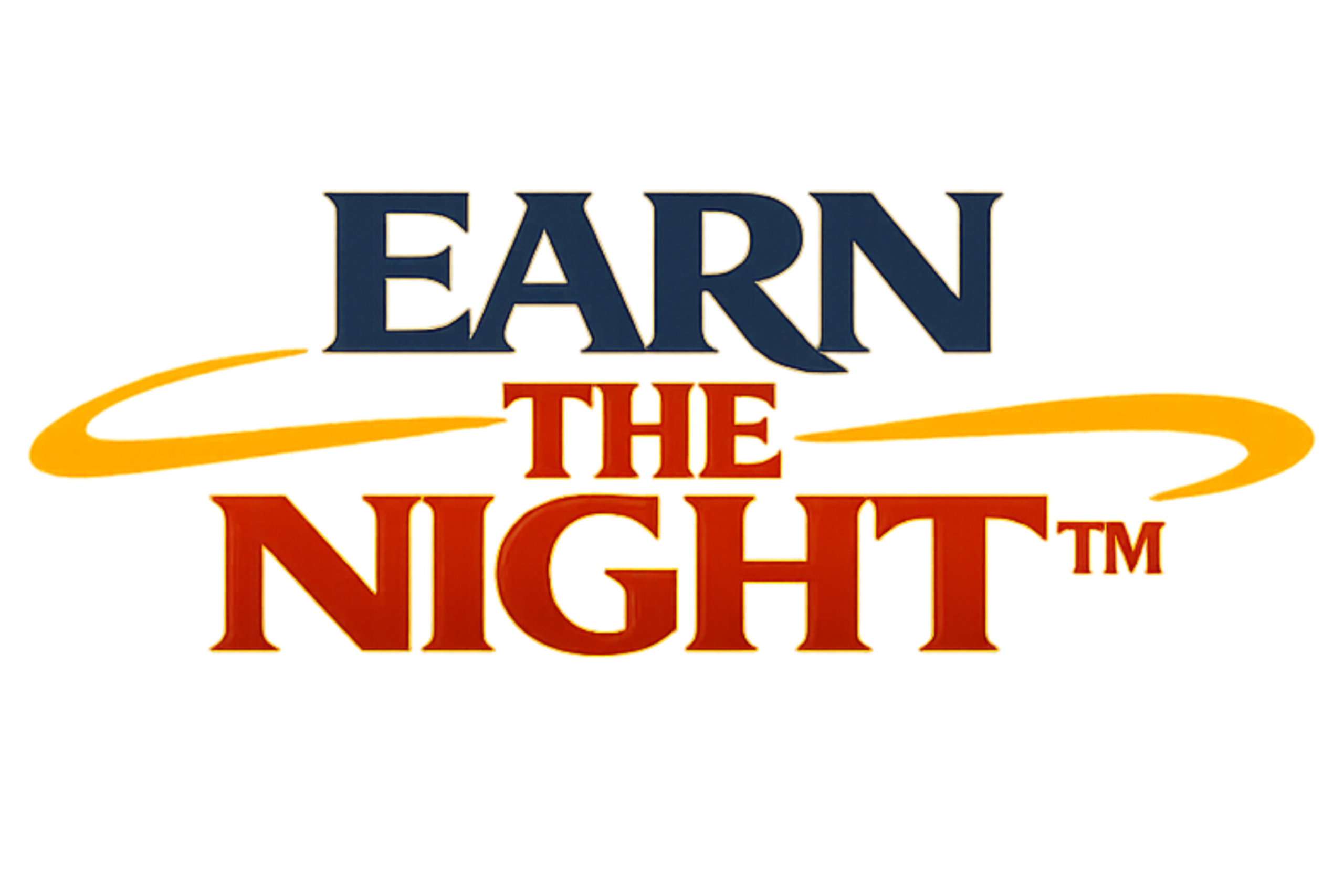 Logo for 'Earn the Night' with blue, red, and yellow text on a white background